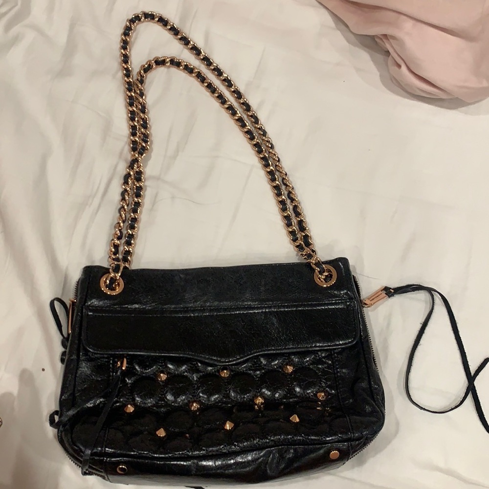 Rebecca minkoff gold black leather chain crossbody